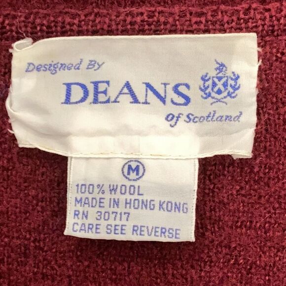 DEANS OF SCOTLAND 100% WOOL BUTTON DOWN SWEATER BURGUNDY MEDIUM - Picture 5 of 5